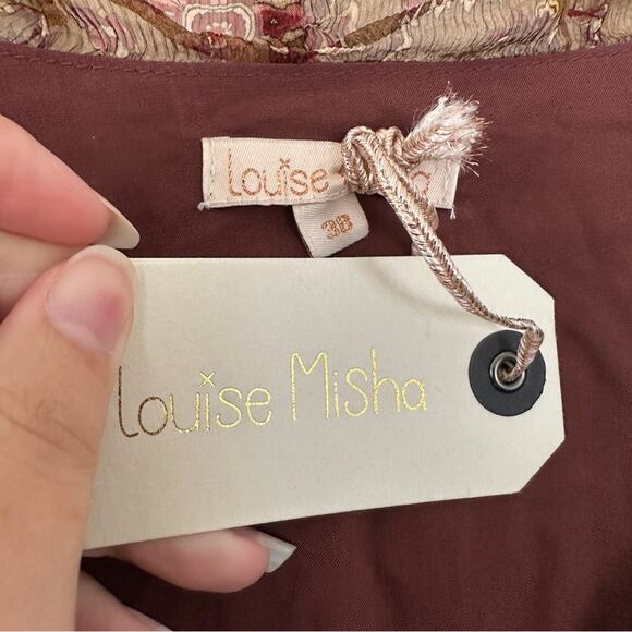 NWT Louise Misha Anthropologie Loreta Silk Brown Blouse 38 - Picture 4 of 7